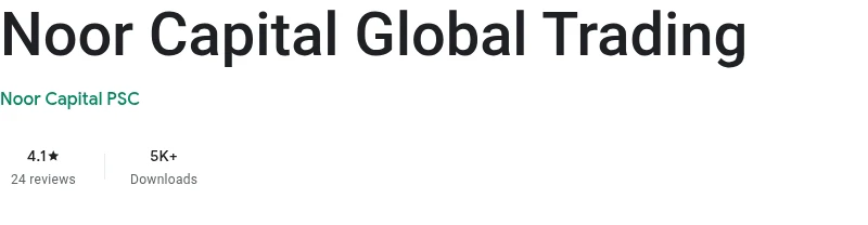 Google Play listing for Noor Capital Global Trading showing 4.1 out of 5 from 24 reviews, captured August 2026