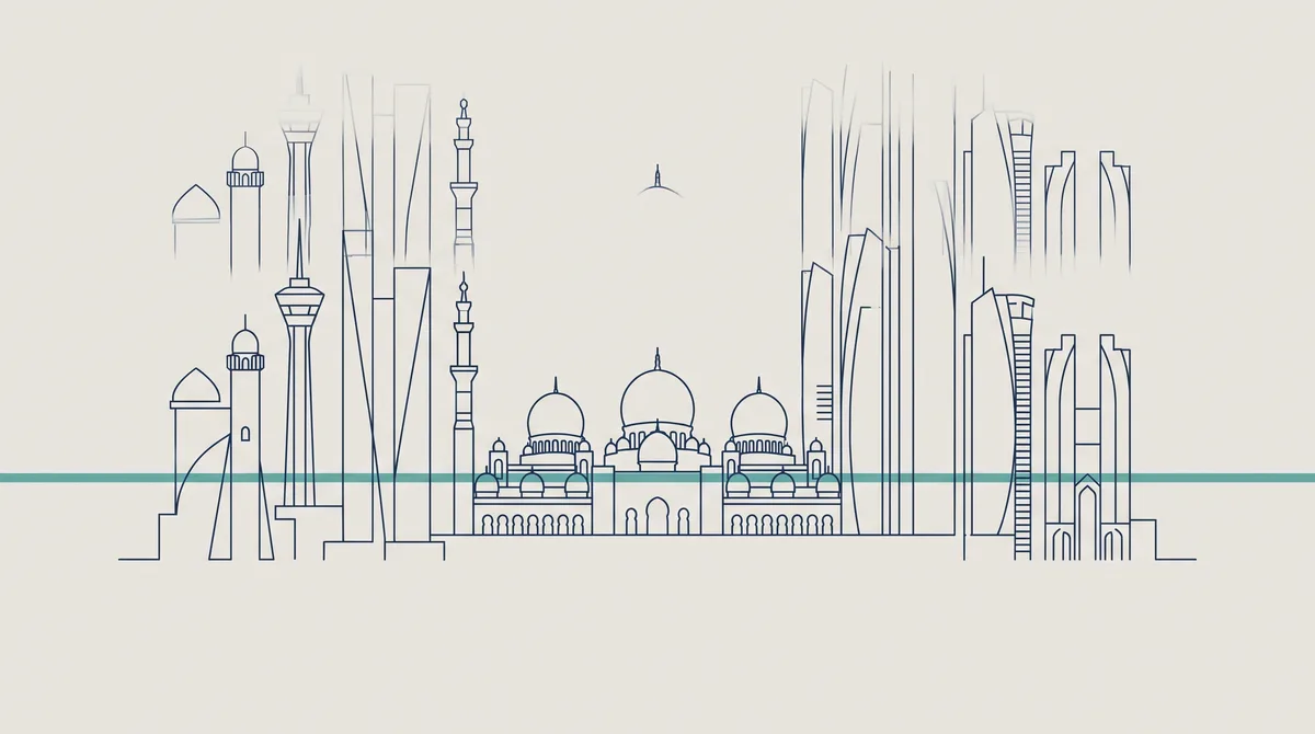 Line drawing of the Abu Dhabi skyline, marking an onshore UAE licence